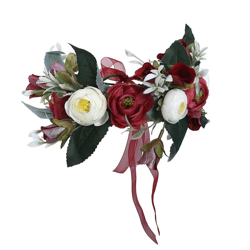 Headbands Flower Crown Bohemian Floral Headdress - Female Flower Headband Hair Wreath Wedding Hair Accessories (Dark red-A) -...