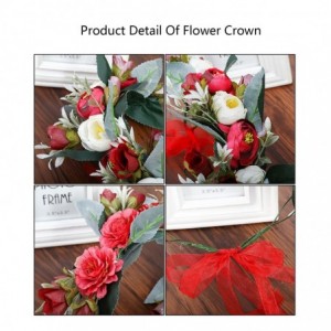 Headbands Flower Crown Bohemian Floral Headdress - Female Flower Headband Hair Wreath Wedding Hair Accessories (Dark red-A) -...
