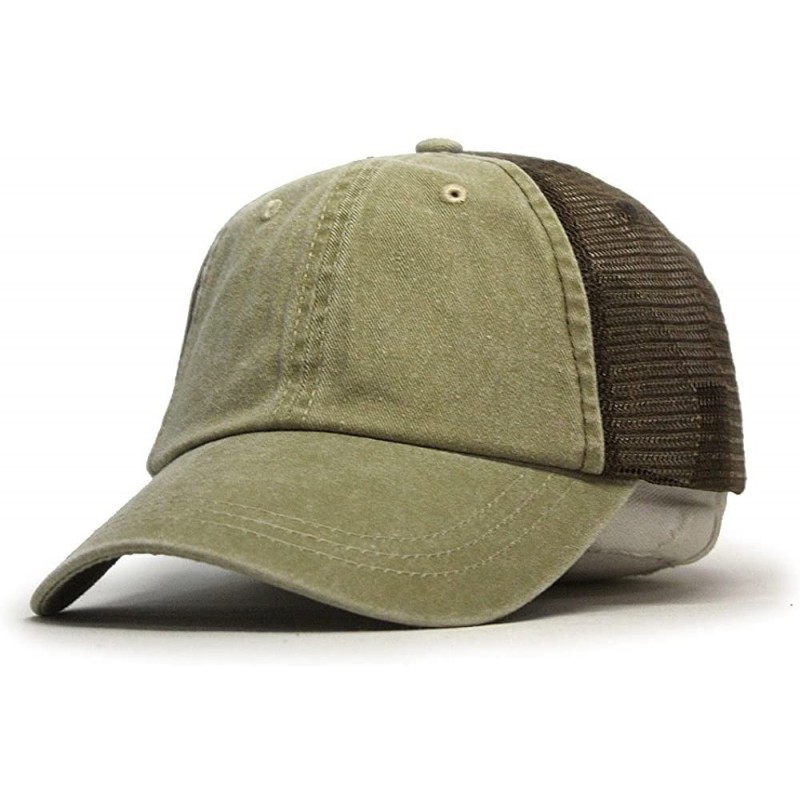 Baseball Caps Vintage Washed Cotton Soft Mesh Adjustable Baseball Cap - Khaki/Khaki/Dk.brown - CX180E5KQYA $8.58