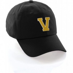 Baseball Caps Customized Letter Intial Baseball Hat A to Z Team Colors- Black Cap White Gold - Letter V - C018ET8THC8 $16.41