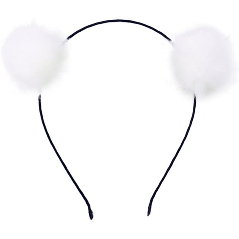 Headbands Girl's Adorable Fur Ball Pompom Ball Hair Hoops Headbands - White - CC17XHQ2DX7 $8.35