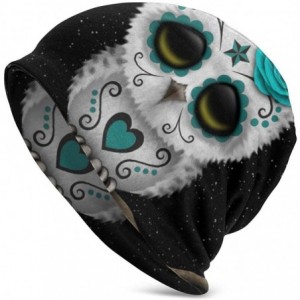 Skullies & Beanies Unisex Comfortable Slouchy Beanie Hat Stretchy Baggy Skull Cap - Teal Day of the Dead Sugar Skull Owl Star...