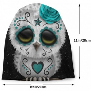 Skullies & Beanies Unisex Comfortable Slouchy Beanie Hat Stretchy Baggy Skull Cap - Teal Day of the Dead Sugar Skull Owl Star...