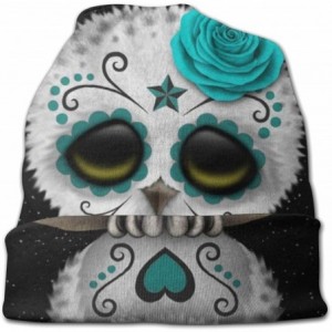 Skullies & Beanies Unisex Comfortable Slouchy Beanie Hat Stretchy Baggy Skull Cap - Teal Day of the Dead Sugar Skull Owl Star...