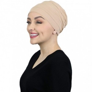 Skullies & Beanies Chemo Headwear for Women Turban Sleep Cap Cancer Hats Beanie Head Coverings Hair Loss 3 Seam Cotton - Beig...