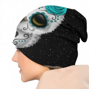 Skullies & Beanies Unisex Comfortable Slouchy Beanie Hat Stretchy Baggy Skull Cap - Teal Day of the Dead Sugar Skull Owl Star...