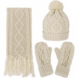Skullies & Beanies Women's 3 Piece Winter Set - Knitted Beanie- Scarf- Gloves - Beige - CB18L2SYO2M $51.50