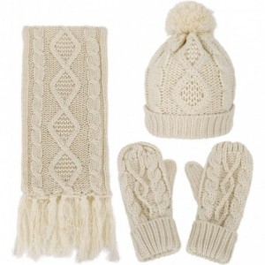 Skullies & Beanies Women's 3 Piece Winter Set - Knitted Beanie- Scarf- Gloves - Beige - CB18L2SYO2M $21.68