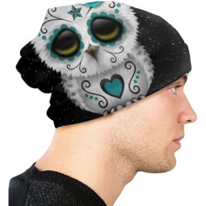 Skullies & Beanies Unisex Comfortable Slouchy Beanie Hat Stretchy Baggy Skull Cap - Teal Day of the Dead Sugar Skull Owl Star...