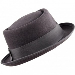 Fedoras Women's Wool Felt Solid Color Band Accent Classic Porkpie Hat - Gray - C511UH9F56F $17.29