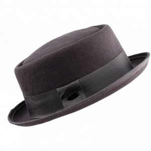 Fedoras Women's Wool Felt Solid Color Band Accent Classic Porkpie Hat - Gray - C511UH9F56F $17.29