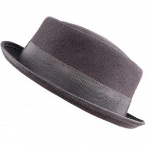 Fedoras Women's Wool Felt Solid Color Band Accent Classic Porkpie Hat - Gray - C511UH9F56F $17.29