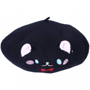 Berets Women Plain Wool French Beret White Bananya Cat Beret Hat - Black - CF1935SOHCS $20.11