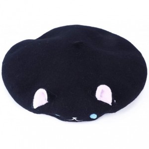 Berets Women Plain Wool French Beret White Bananya Cat Beret Hat - Black - CF1935SOHCS $20.11