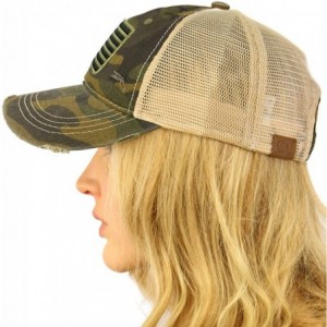 Baseball Caps Everyday Distressed Trucker Mesh Summer Vented Baseball Sun Cap Hat - American Flag Camo Olive - CM199D50CD8 $1...