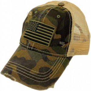 Baseball Caps Everyday Distressed Trucker Mesh Summer Vented Baseball Sun Cap Hat - American Flag Camo Olive - CM199D50CD8 $1...