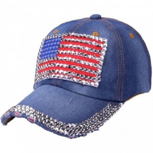 Baseball Caps Women American Flag Rhinestone Jeans Denim Baseball Adjustable Hat Blue (C) - CN18G2EYGZC $19.22