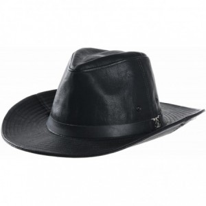Fedoras Faux Leather Indiana Jones Hat Outback Hat Fedora CD8859 - Black - CZ1880XGU9H $75.19