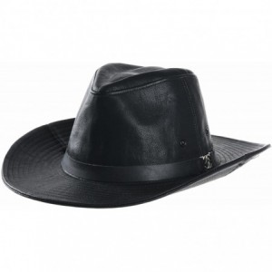 Fedoras Faux Leather Indiana Jones Hat Outback Hat Fedora CD8859 - Black - CZ1880XGU9H $43.21