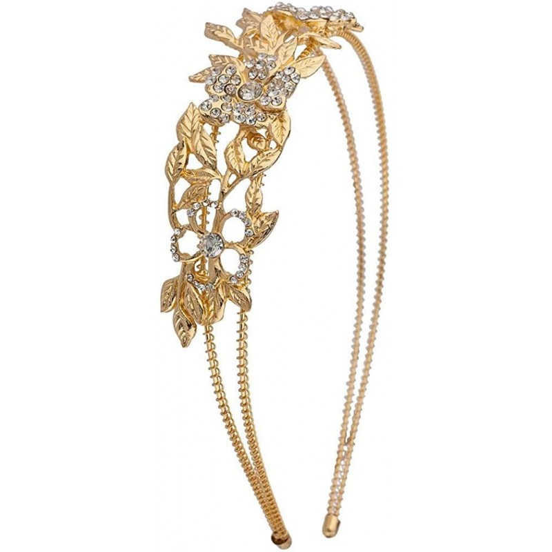 Headbands Goldtone Flower and Leaves Casted Bride Bridal Hard Headband - CS12HL7HAWL $11.83