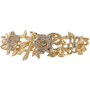 Headbands Goldtone Flower and Leaves Casted Bride Bridal Hard Headband - CS12HL7HAWL $11.83