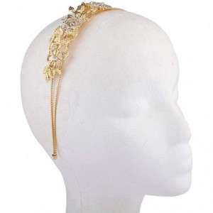 Headbands Goldtone Flower and Leaves Casted Bride Bridal Hard Headband - CS12HL7HAWL $11.83