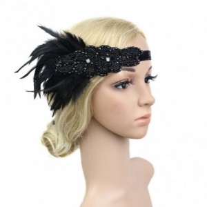 Headbands Feather Flapper Headband Roaring 1920s Black Vintage Sequined Gatsby Headpiece for Women - CQ186U8Z9AH $12.47