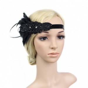 Headbands Feather Flapper Headband Roaring 1920s Black Vintage Sequined Gatsby Headpiece for Women - CQ186U8Z9AH $12.47