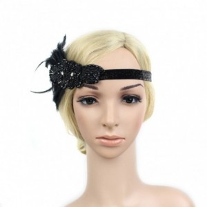 Headbands Feather Flapper Headband Roaring 1920s Black Vintage Sequined Gatsby Headpiece for Women - CQ186U8Z9AH $12.47