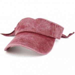 Visors Reduced Washed Denim Ribbon Tie Closure Sun Visor Cap - Burgundy - CS18ER9RK0U $10.89