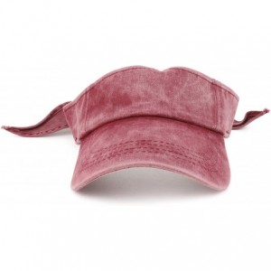 Visors Reduced Washed Denim Ribbon Tie Closure Sun Visor Cap - Burgundy - CS18ER9RK0U $10.89