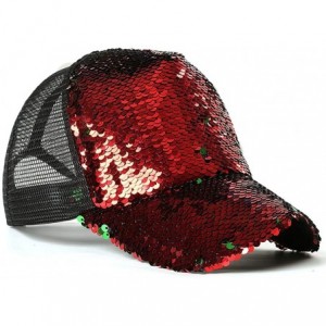 Baseball Caps Unisex Bling Mermaid Scales Sequin Trucker Hats Adjustable Mesh Caps Baseball Party Hat - Red - CA187RG4OM9 $14.82