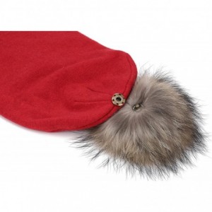 Skullies & Beanies Marino Slouchy Beanie Hat for Women - Cashmere Blend - Rabbit Fur Pompom - Red - C812N0K5YAC $16.27