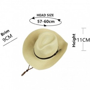 Sun Hats Western Foldable Straw Cowboy Hat Wide Brim Sun Hat Panama Hat UPF 50+ - Beige - CX18EWOAZCD $20.28