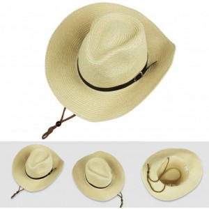 Sun Hats Western Foldable Straw Cowboy Hat Wide Brim Sun Hat Panama Hat UPF 50+ - Beige - CX18EWOAZCD $20.28