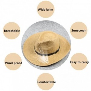 Sun Hats Western Foldable Straw Cowboy Hat Wide Brim Sun Hat Panama Hat UPF 50+ - Beige - CX18EWOAZCD $20.28