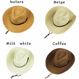 Sun Hats Western Foldable Straw Cowboy Hat Wide Brim Sun Hat Panama Hat UPF 50+ - Beige - CX18EWOAZCD $20.28