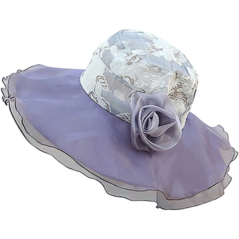 Sun Hats Women's Floral Pattern Sun Hat Multi-Layer Chiffon Wide Brim Bridal Cap - Grey - CA185OA8DXK $10.72