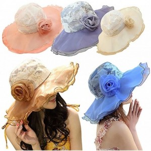 Sun Hats Women's Floral Pattern Sun Hat Multi-Layer Chiffon Wide Brim Bridal Cap - Grey - CA185OA8DXK $10.72