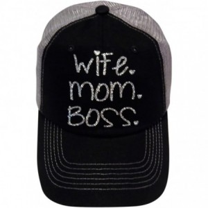 Baseball Caps Silver Glitter Wife mom boss Black/Grey Trucker Cap Hat Fashion - CN18282ZZUA $42.31