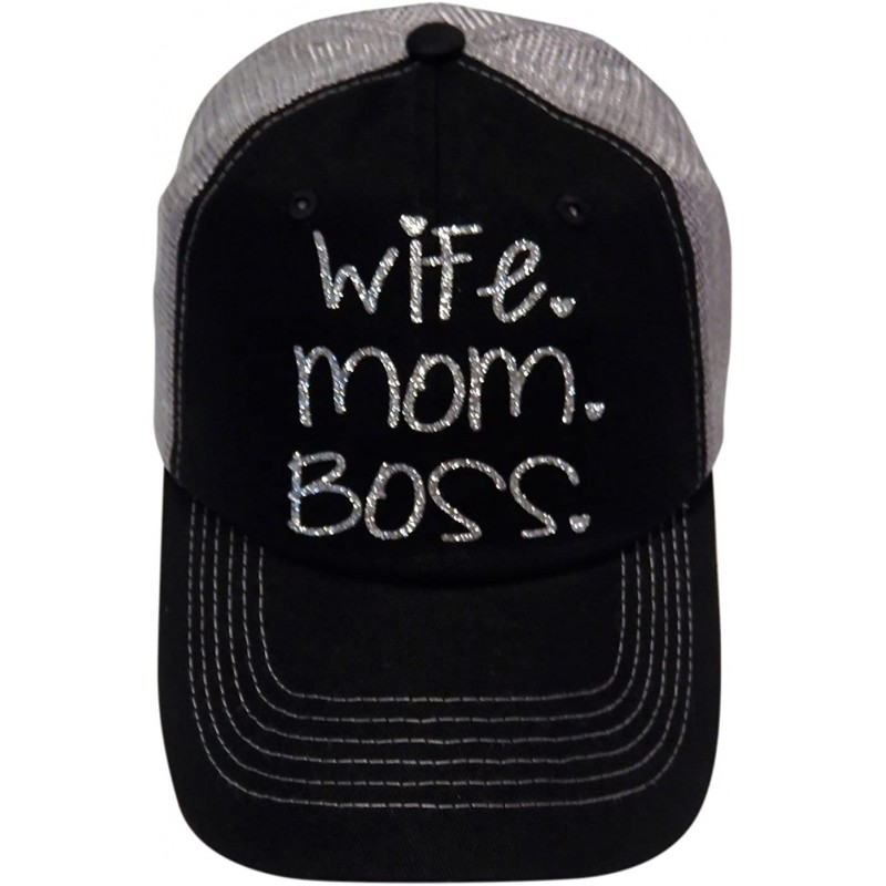 Baseball Caps Silver Glitter Wife mom boss Black/Grey Trucker Cap Hat Fashion - CN18282ZZUA $22.30