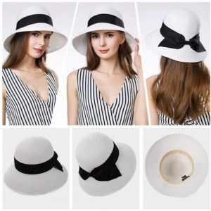 Fedoras Packable Womens Straw Cloche Derby Fedora Summer Wide Brim Sun Hat Floppy Beach 55-60cm - White_69087 - CA18CMUDKYO $...