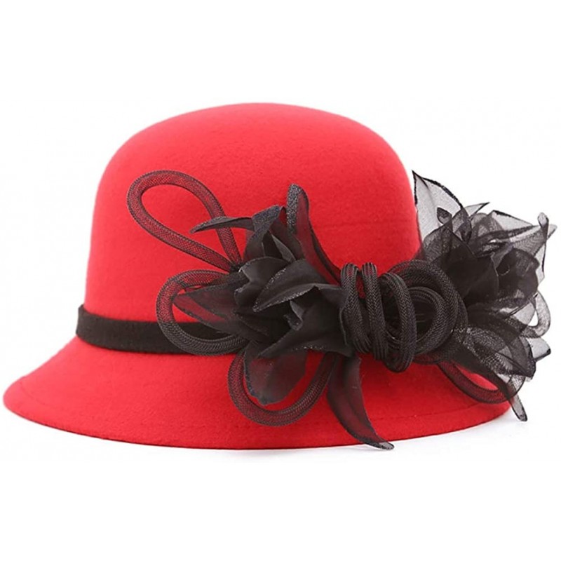 Fedoras Women's Wool Felt Flowers Church Bowler Hats - CV18HC5KR9S $8.51