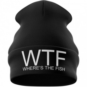 Skullies & Beanies Fishing Gifts for Men - WTF Wheres The Fish Embroidered Carp Fishing Beanie Hat Mens Fishing Tackle - Blac...