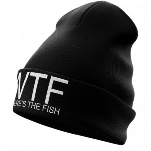 Skullies & Beanies Fishing Gifts for Men - WTF Wheres The Fish Embroidered Carp Fishing Beanie Hat Mens Fishing Tackle - Blac...