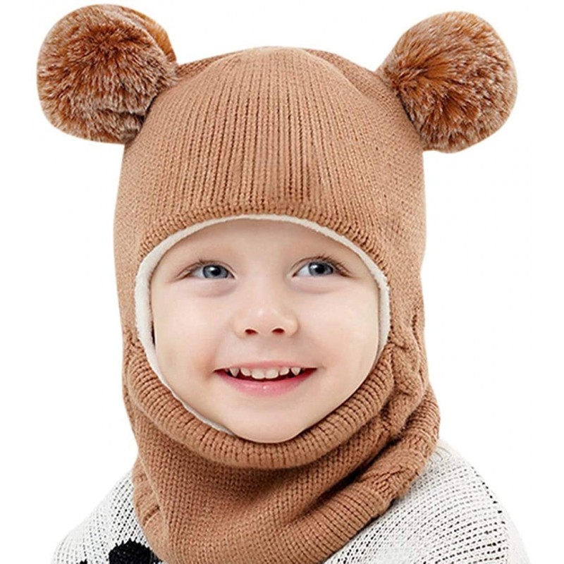 Skullies & Beanies Toddlers Girls Boys Winter Earflap Hood Scarf Shawl Hat Warm Knit Flap Cap Cute Face Cover - Coffee - C718...