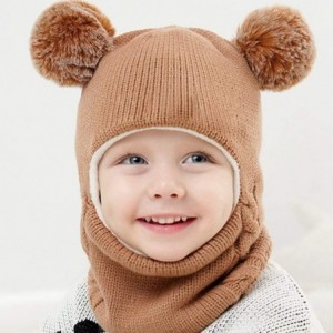 Skullies & Beanies Toddlers Girls Boys Winter Earflap Hood Scarf Shawl Hat Warm Knit Flap Cap Cute Face Cover - Coffee - C718...