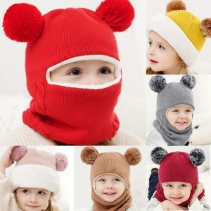 Skullies & Beanies Toddlers Girls Boys Winter Earflap Hood Scarf Shawl Hat Warm Knit Flap Cap Cute Face Cover - Coffee - C718...