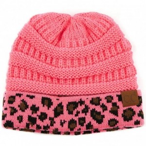 Skullies & Beanies Women Classic Solid Color with Leopard Cuff Beanie Skull Cap - A New Candy Pink - CF18XURQ4YM $10.98