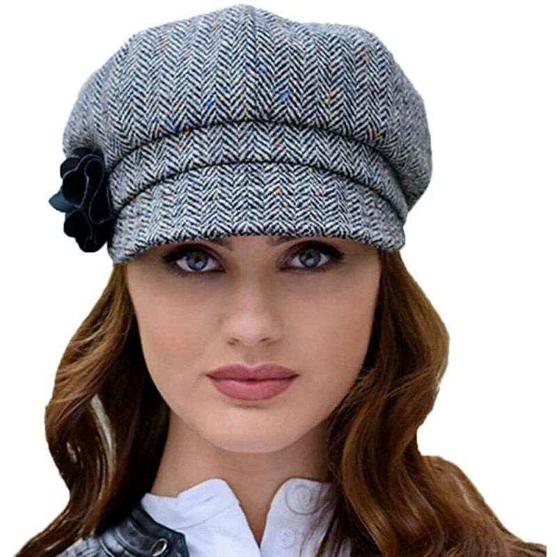 Newsboy Caps Ladies Tweed Newsboy Cap- Made in Ireland- One Size Fits All- Gray - CS18D2G0CA6 $39.81